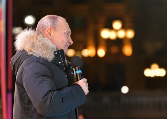 President Putin at concert and meeting in Moscow celebrating Crimea’s reunification with Russia