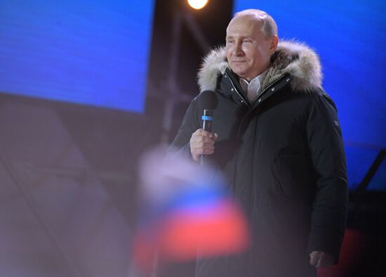President Putin at concert and meeting in Moscow celebrating Crimea’s reunification with Russia