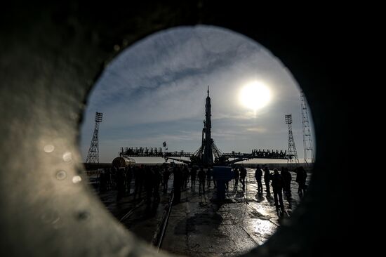 Soyuz-FG carrier rocket with Soyuz MS-08 crewed spacecraft moved to launch pad