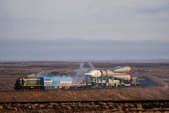 Soyuz-FG carrier rocket with Soyuz MS-08 crewed spacecraft moved to launch pad
