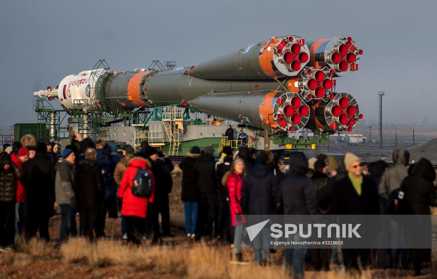 Soyuz-FG carrier rocket with Soyuz MS-08 crewed spacecraft moved to launch pad