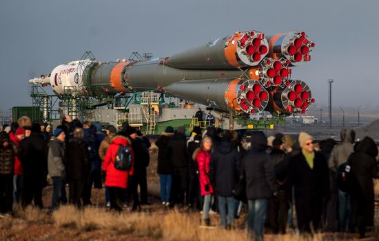Soyuz-FG carrier rocket with Soyuz MS-08 crewed spacecraft moved to launch pad