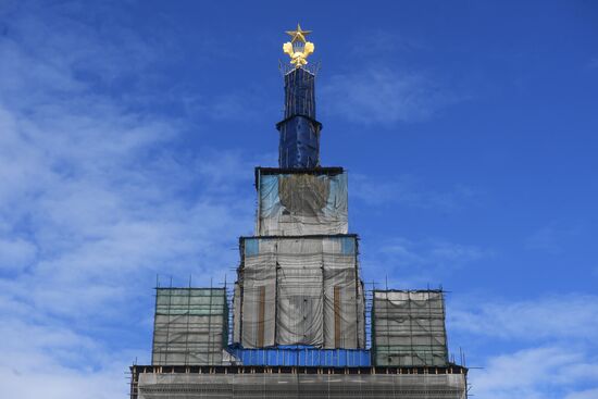 Golden star atop Central Pavilion at VDNKh renovated
