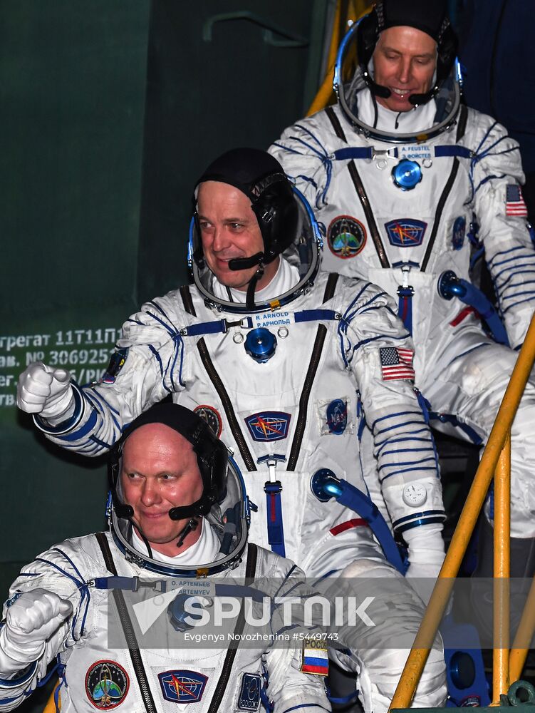 Launch of Soyuz-FG carrier rocket with Soyuz MS-08 spacecraft from Baikonur Space Center