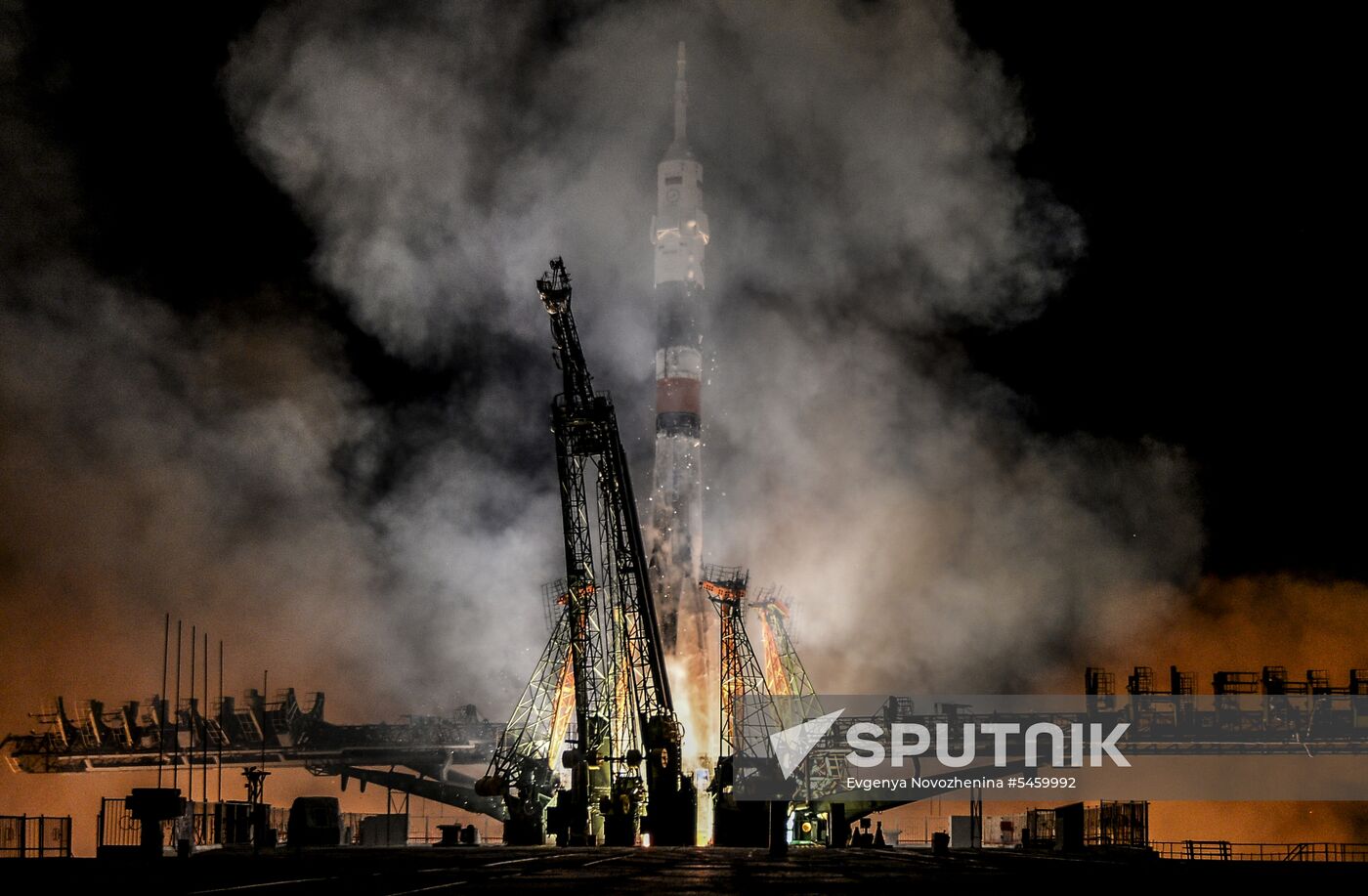 Launch of Soyuz-FG carrier rocket with Soyuz MS-08 spacecraft from Baikonur Space Center