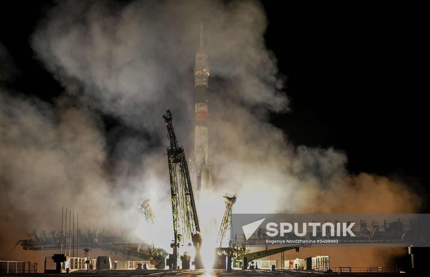 Launch of Soyuz-FG carrier rocket with Soyuz MS-08 spacecraft from Baikonur Space Center