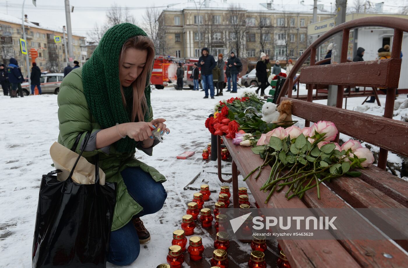 Flowers in memory of Zimnyaya Vishnya shopping mall victims