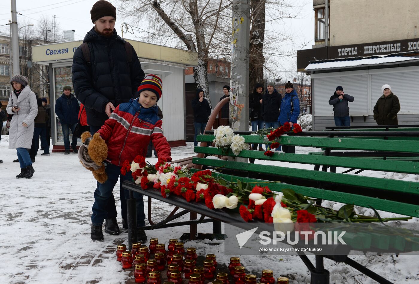 Flowers in memory of Zimnyaya Vishnya shopping mall victims