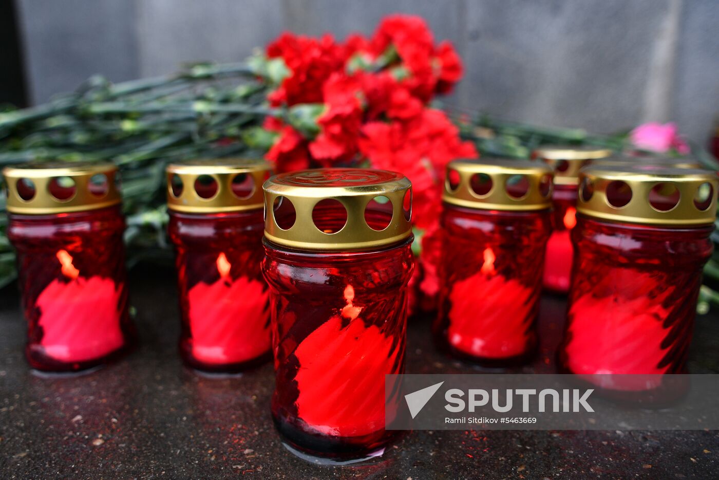 Flowers in memory of Zimnyaya Vishnya shopping mall victims