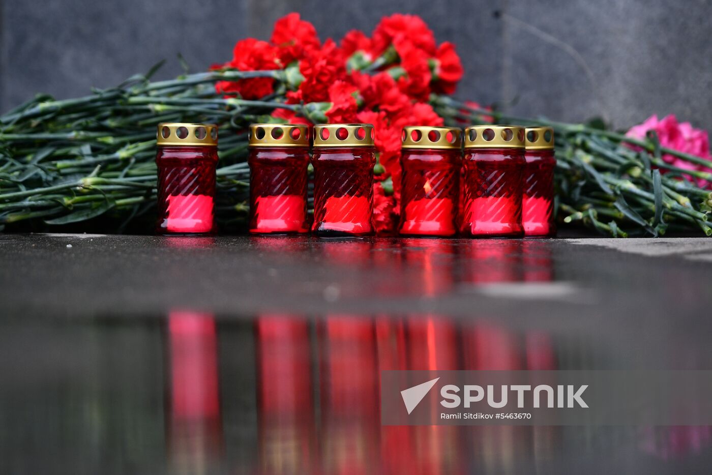 Flowers in memory of Zimnyaya Vishnya shopping mall victims