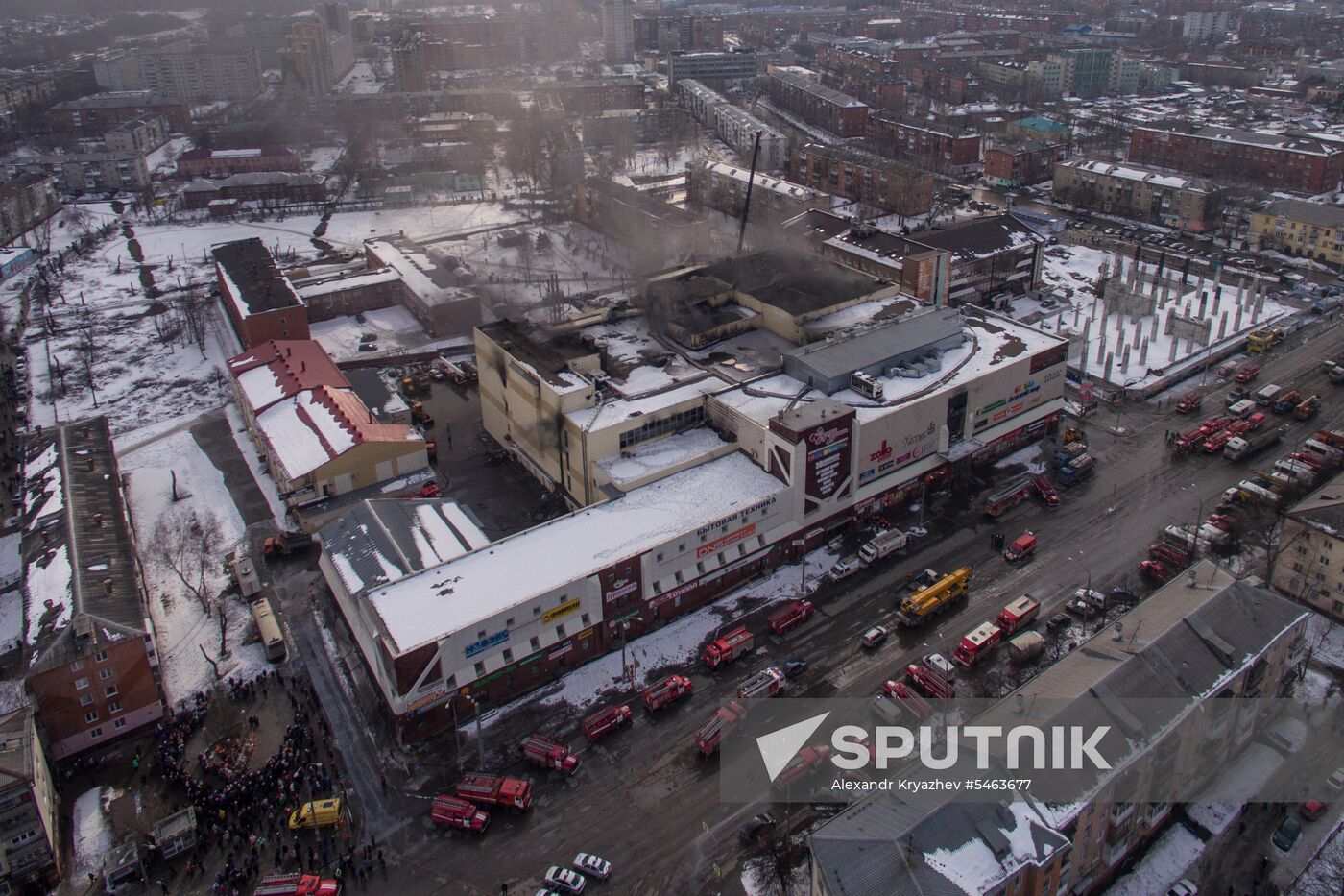 Aftermath of fire at Zimnyaya Vishnya shopping mall