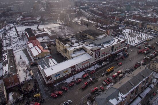 Aftermath of fire at Zimnyaya Vishnya shopping mall