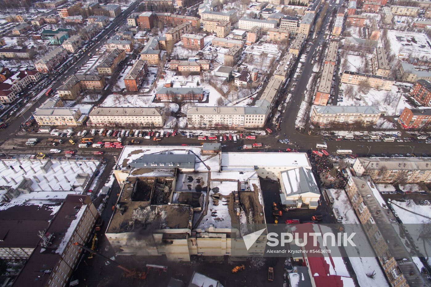 Aftermath of fire at Zimnyaya Vishnya shopping mall
