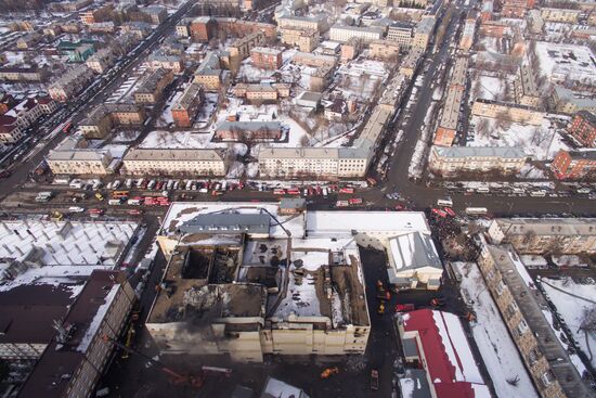 Aftermath of fire at Zimnyaya Vishnya shopping mall