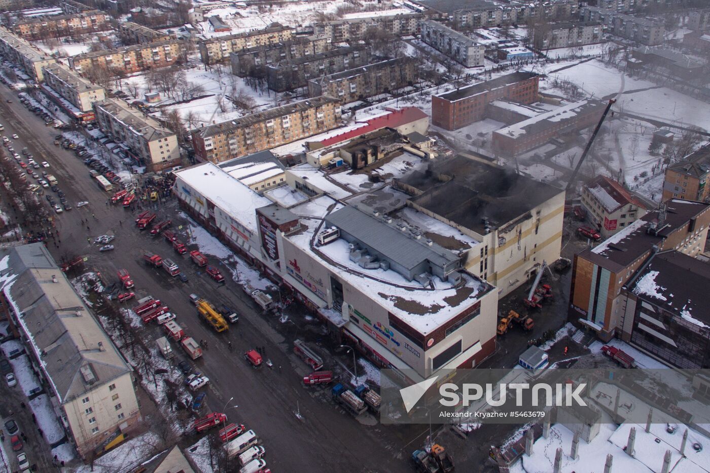 Aftermath of fire at Zimnyaya Vishnya shopping mall