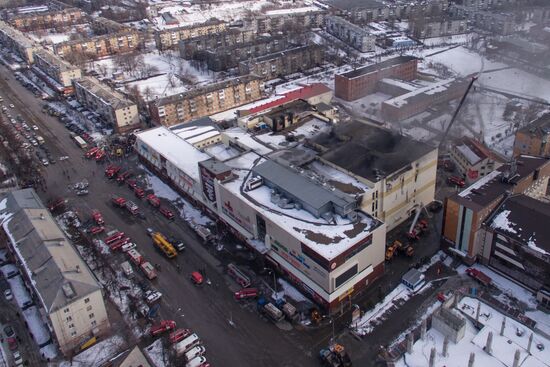 Aftermath of fire at Zimnyaya Vishnya shopping mall
