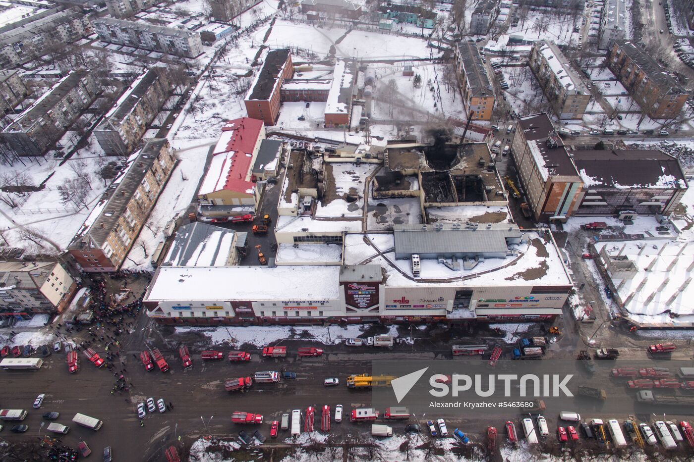 Aftermath of fire at Zimnyaya Vishnya shopping mall