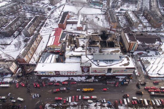 Aftermath of fire at Zimnyaya Vishnya shopping mall