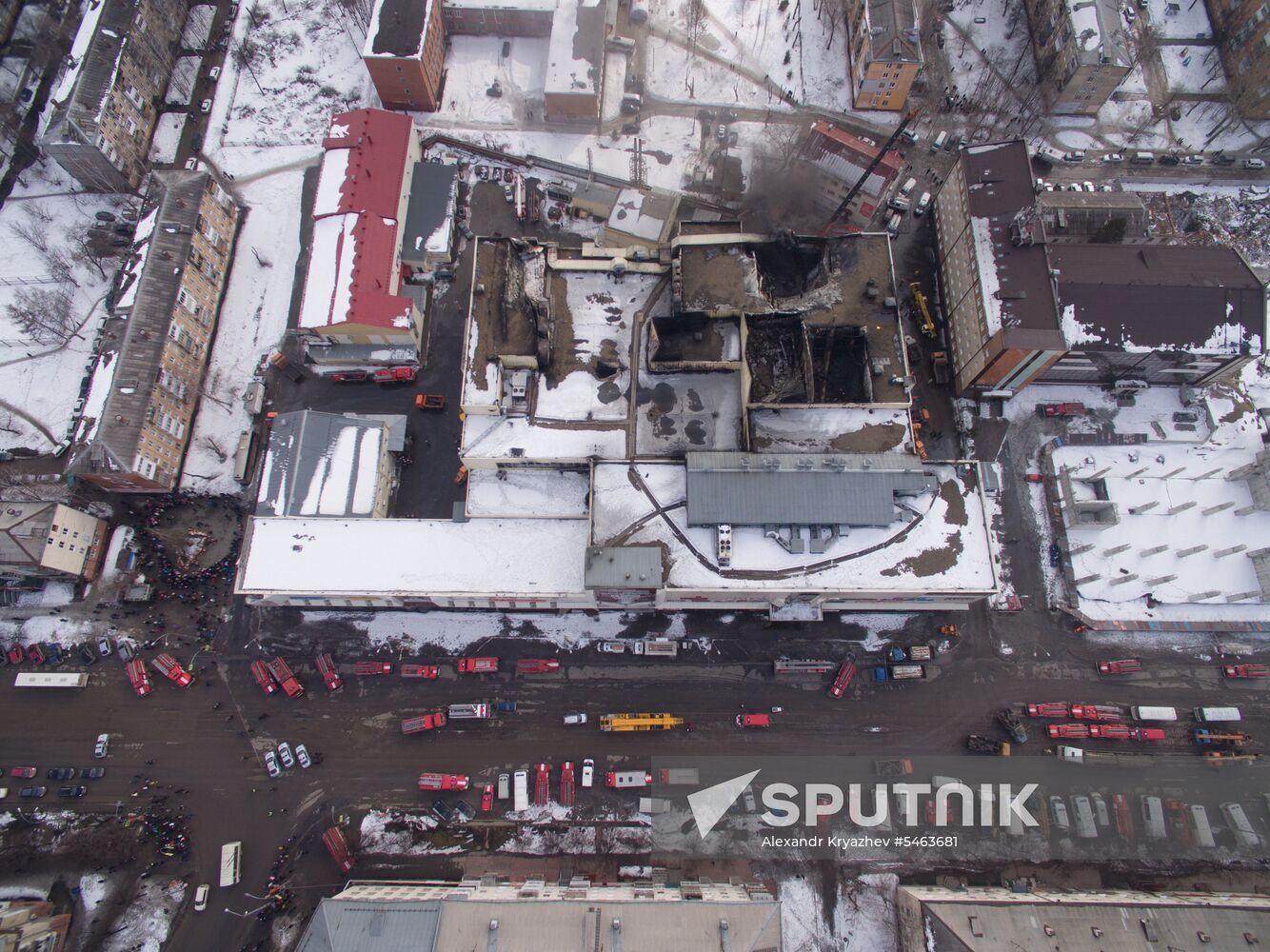 Aftermath of fire at Zimnyaya Vishnya shopping mall