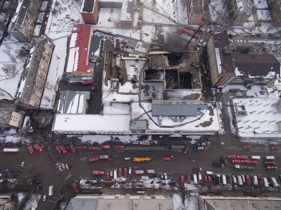 Aftermath of fire at Zimnyaya Vishnya shopping mall