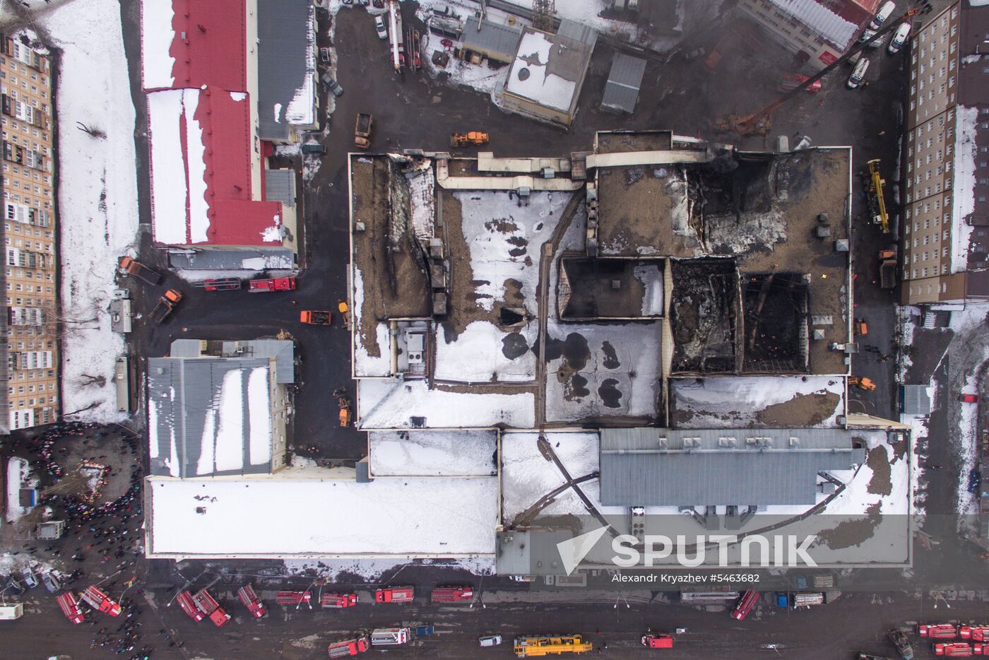 Aftermath of fire at Zimnyaya Vishnya shopping mall