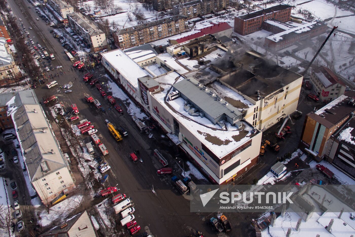 Aftermath of fire at Zimnyaya Vishnya shopping mall