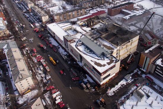 Aftermath of fire at Zimnyaya Vishnya shopping mall