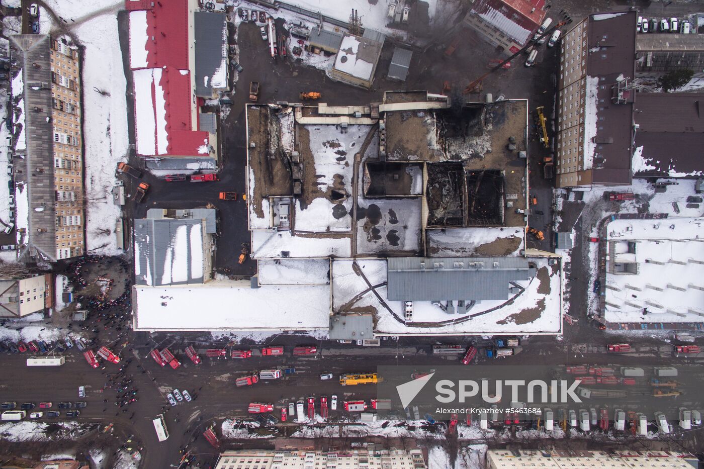 Aftermath of fire at Zimnyaya Vishnya shopping mall