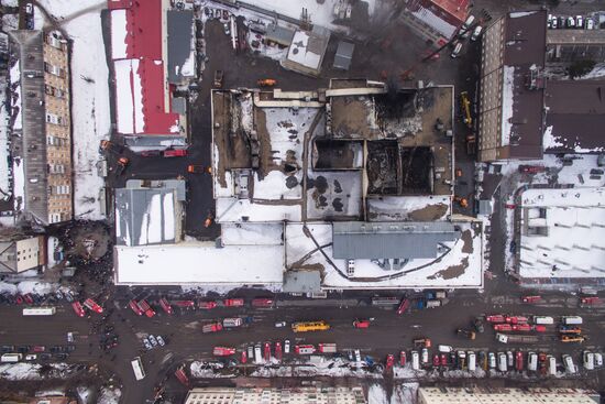 Aftermath of fire at Zimnyaya Vishnya shopping mall