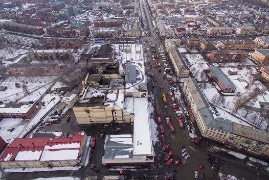 Aftermath of fire at Zimnyaya Vishnya shopping mall