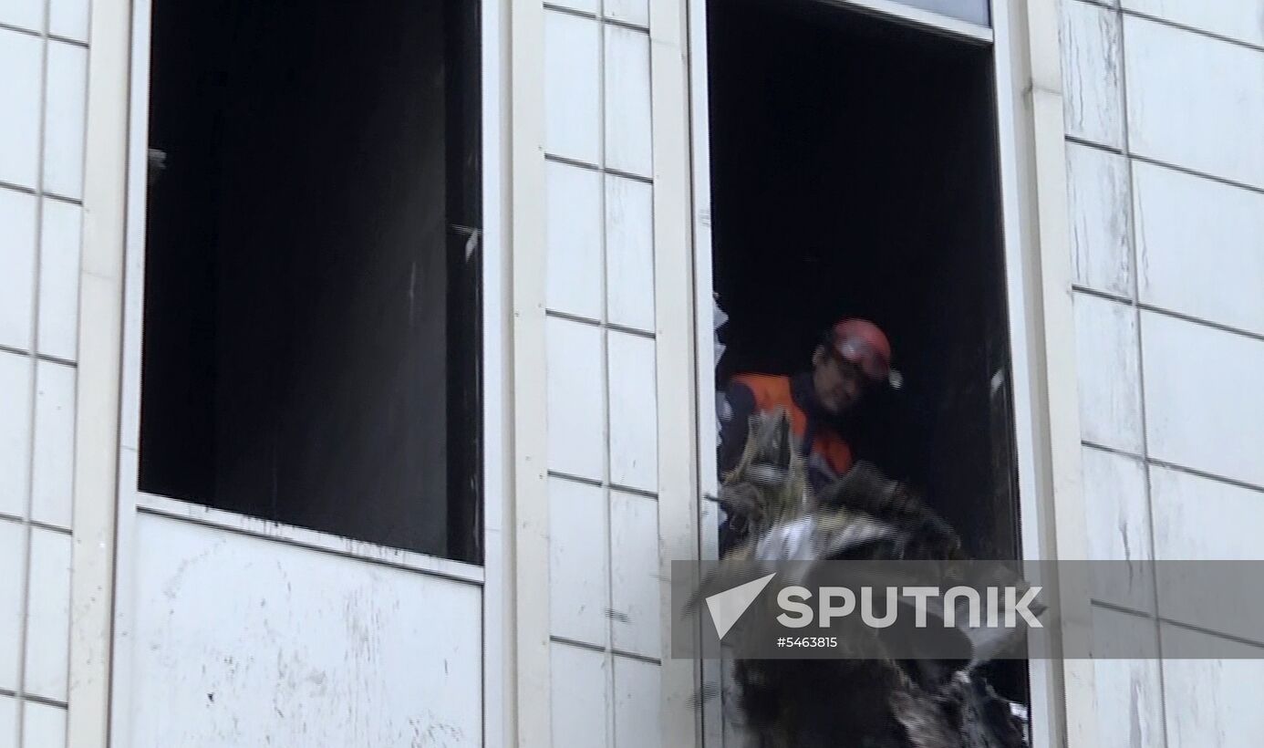 Aftermath of fire at Zimnyaya Vishnya shopping mall
