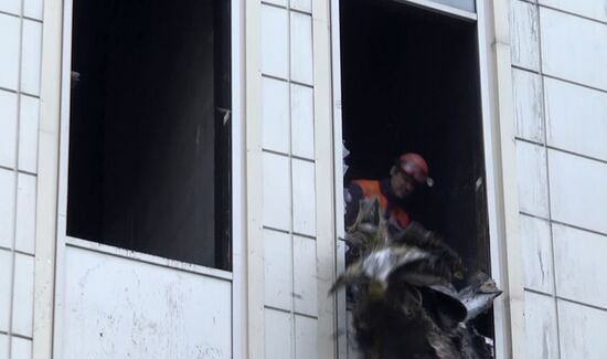 Aftermath of fire at Zimnyaya Vishnya shopping mall