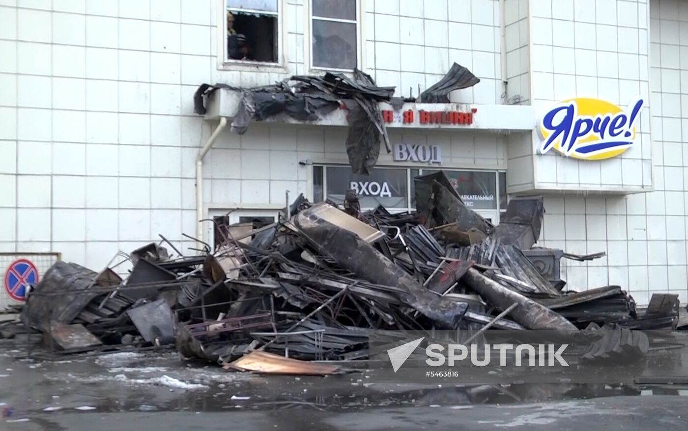 Aftermath of fire at Zimnyaya Vishnya shopping mall