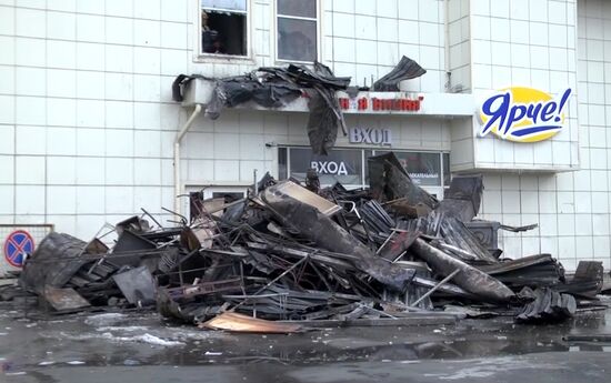Aftermath of fire at Zimnyaya Vishnya shopping mall