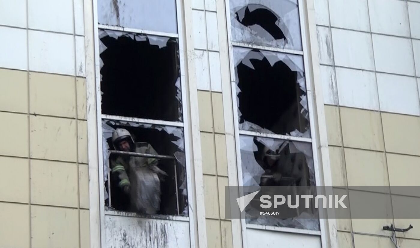 Aftermath of fire at Zimnyaya Vishnya shopping mall