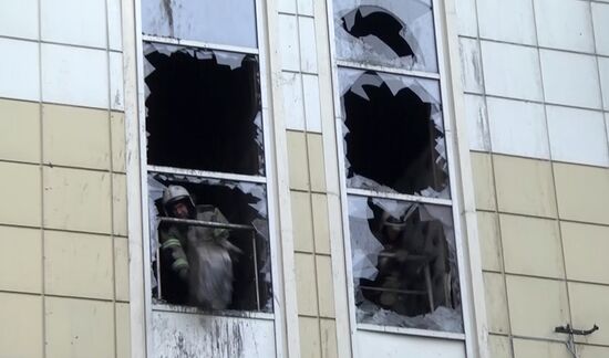 Aftermath of fire at Zimnyaya Vishnya shopping mall