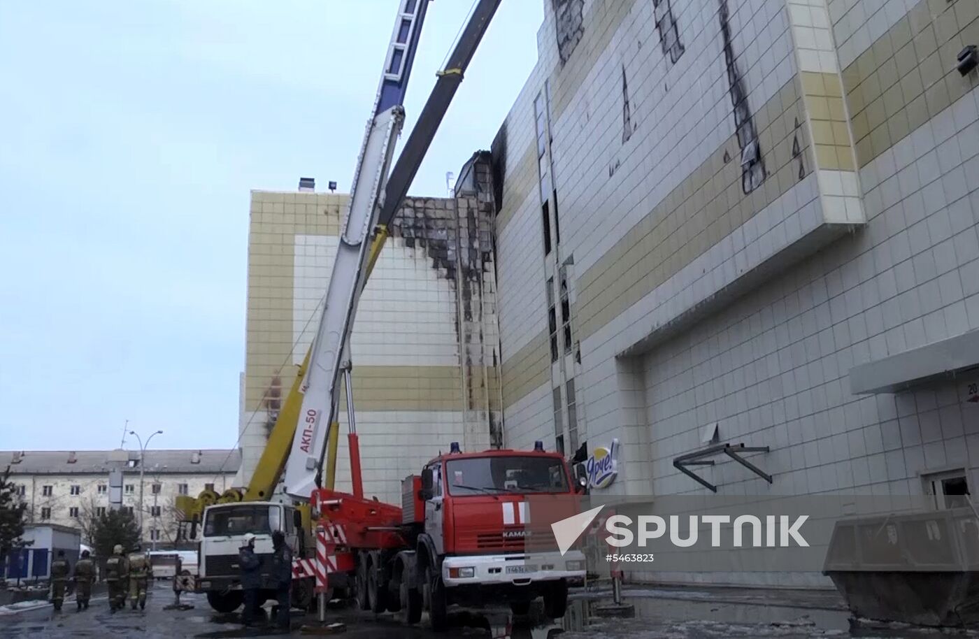 Aftermath of fire at Zimnyaya Vishnya shopping mall