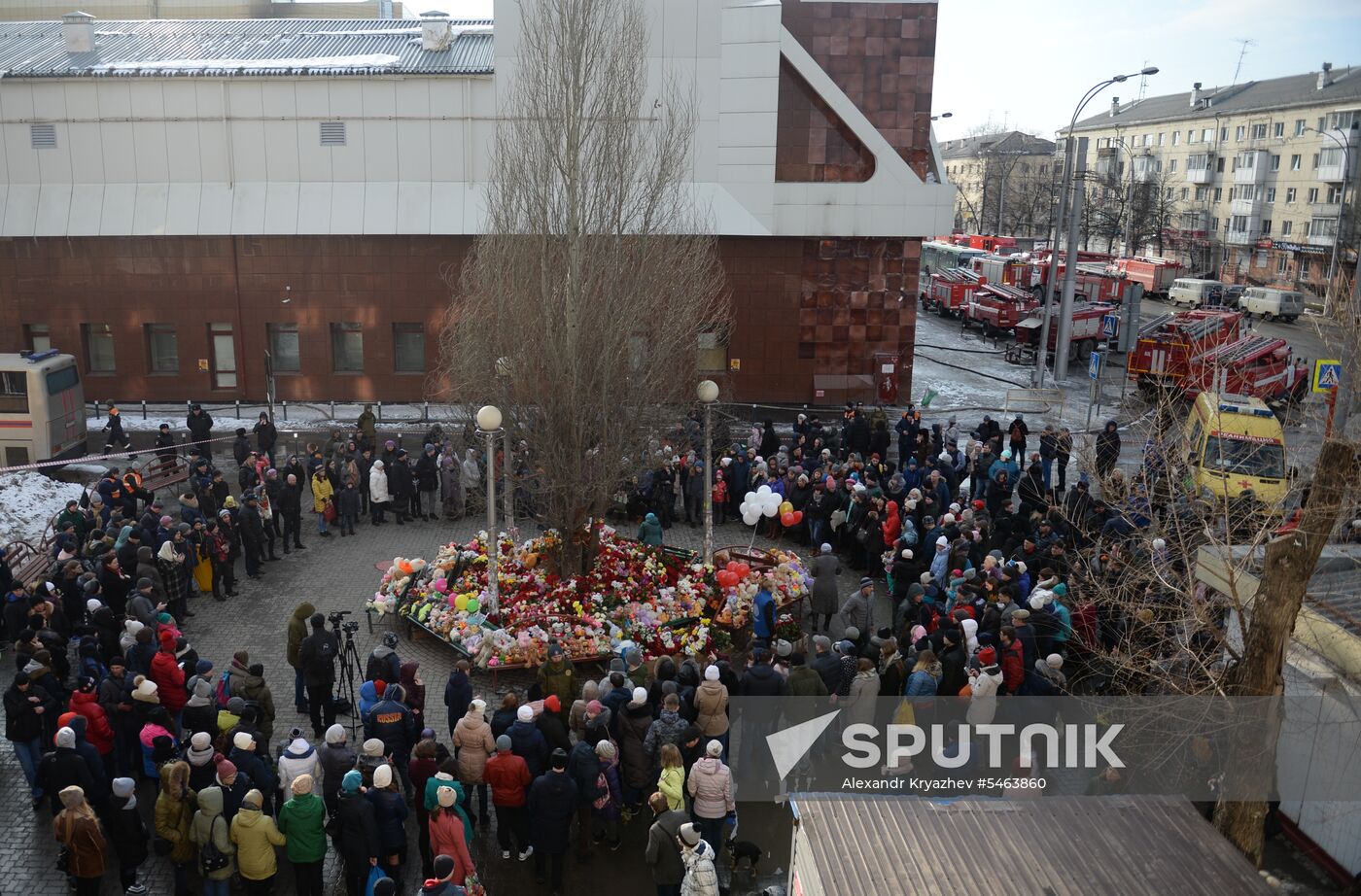 Flowers in memory of Zimnyaya Vishnya shopping mall victims