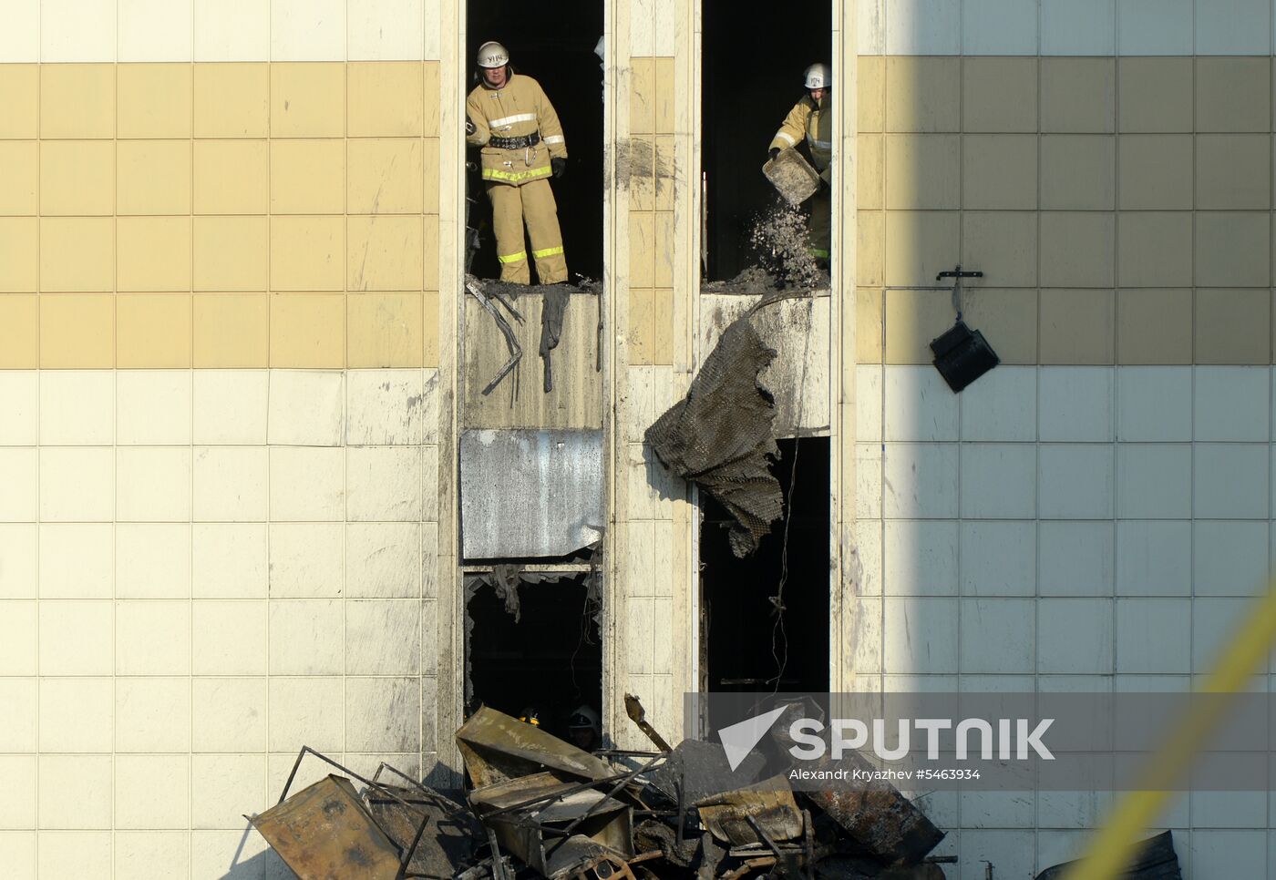 Aftermath of fire at Zimnyaya Vishnya shopping mall