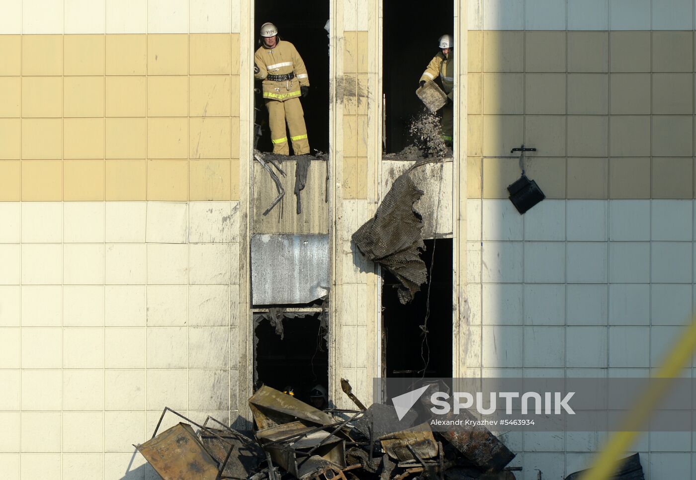 Aftermath of fire at Zimnyaya Vishnya shopping mall