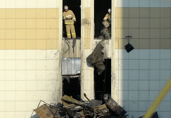 Aftermath of fire at Zimnyaya Vishnya shopping mall