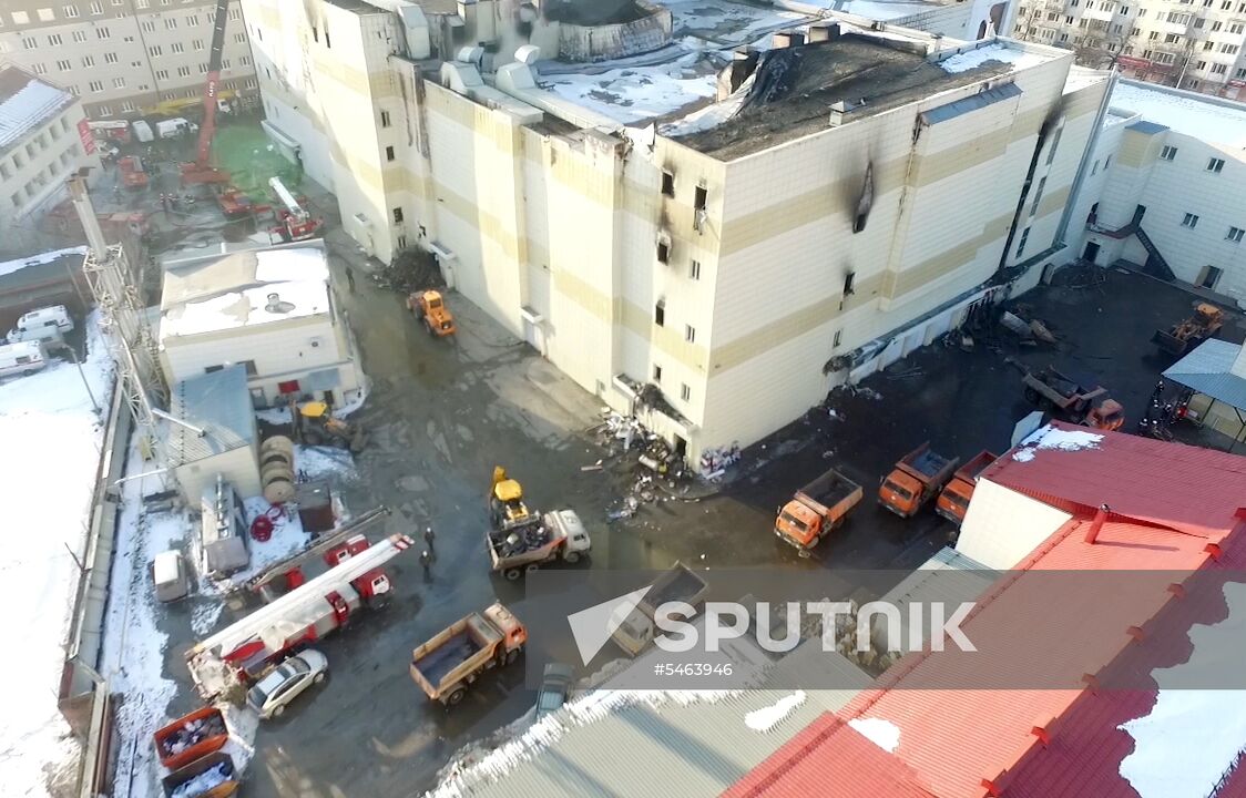 Aftermath of fire at Zimnyaya Vishnya shopping mall
