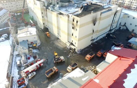 Aftermath of fire at Zimnyaya Vishnya shopping mall