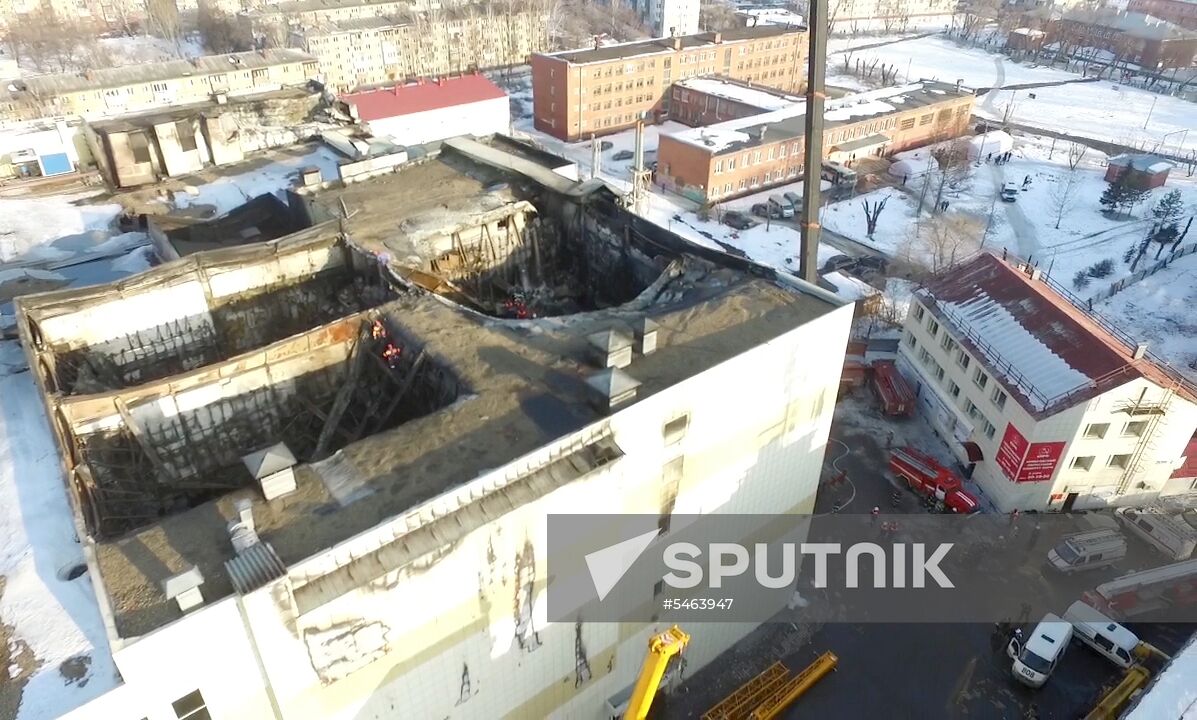 Aftermath of fire at Zimnyaya Vishnya shopping mall