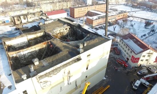 Aftermath of fire at Zimnyaya Vishnya shopping mall