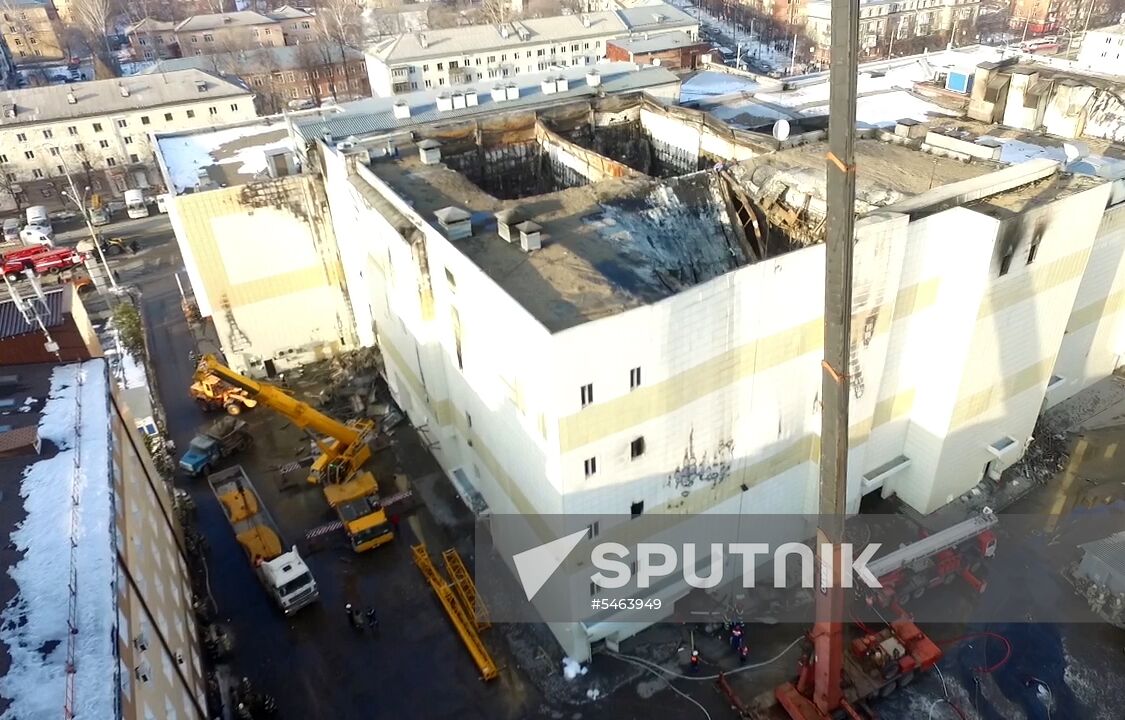 Aftermath of fire at Zimnyaya Vishnya shopping mall