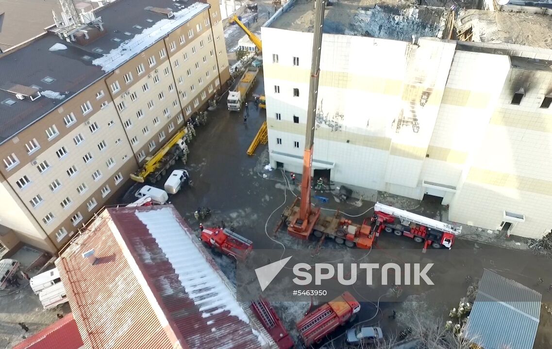 Aftermath of fire at Zimnyaya Vishnya shopping mall