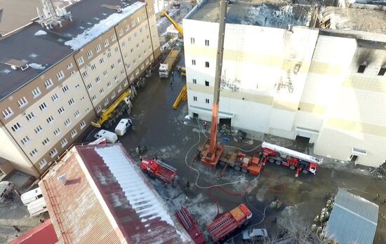 Aftermath of fire at Zimnyaya Vishnya shopping mall