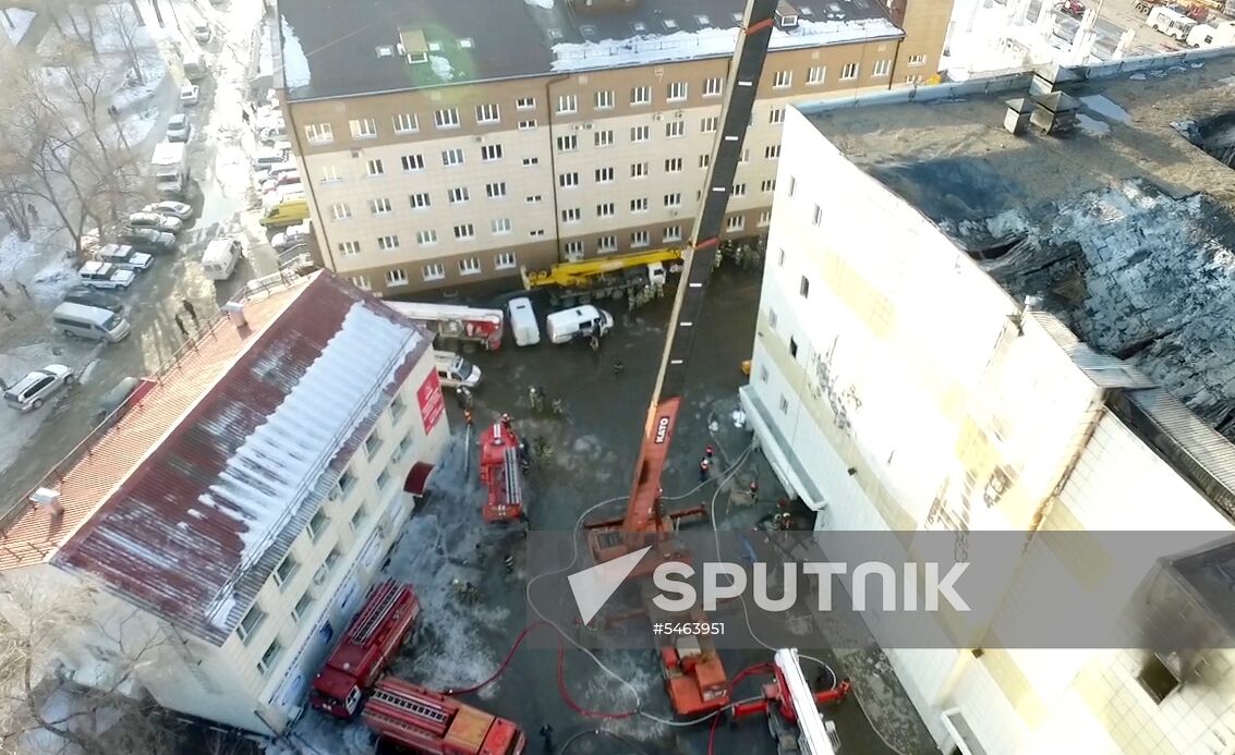 Aftermath of fire at Zimnyaya Vishnya shopping mall