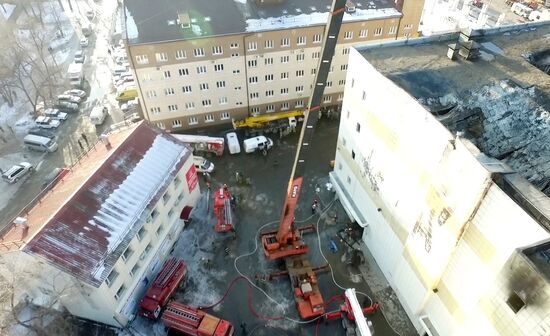 Aftermath of fire at Zimnyaya Vishnya shopping mall